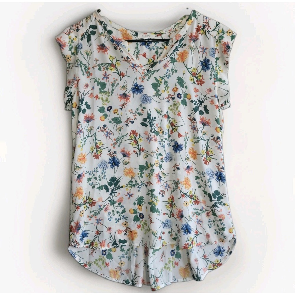 Pleione Womens Floral Lightweight Pleated Back Blouse/Top Sleeveless Sz Small